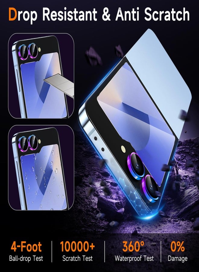 YWXTW EZ محاذاة لواقي شاشة سامسونج جالكسي Z Flip 6/Z Flip 7 FE، 2 قطع غطاء زجاج مقسى أمامي + 1 مجموعة واقي عدسة كاميرا، خالي من الفقاعات ومضاد للخدش (متعدد الألوان 1+2) - Image 3
