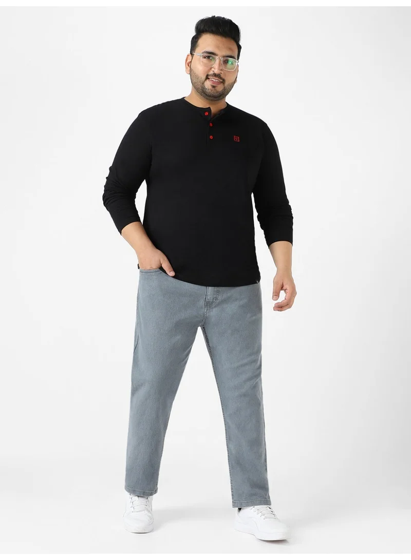 Urbano Fashion  Urbano Plus Men's Black Solid Henley Neck Regular Fit Full Sleeve Cotton T-Shirt  | Best Price UAE