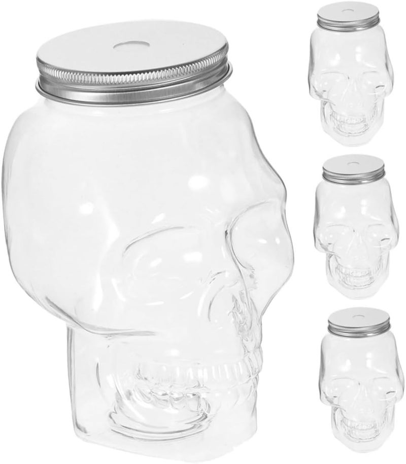 ORFOFE 4pcs Skull-shaped Beverage Bottles Halloween Party Drinking Jars Sealed Lids for Juices Water and Festive Events - Image 1