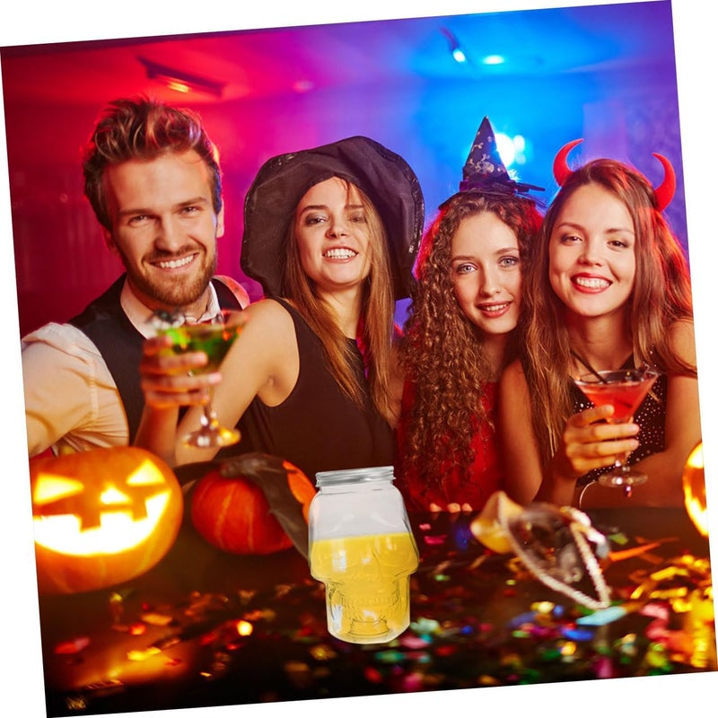 ORFOFE 4pcs Skull-shaped Beverage Bottles Halloween Party Drinking Jars Sealed Lids for Juices Water and Festive Events - Image 4