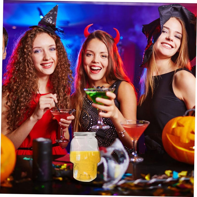 ORFOFE 4pcs Skull-shaped Beverage Bottles Halloween Party Drinking Jars Sealed Lids for Juices Water and Festive Events - Image 2