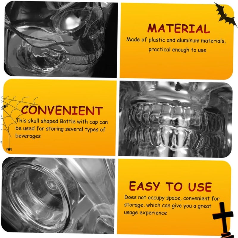 ORFOFE 4pcs Skull-shaped Beverage Bottles Halloween Party Drinking Jars Sealed Lids for Juices Water and Festive Events - Image 5