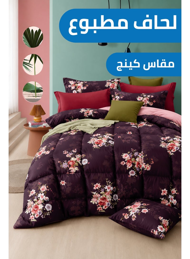 Purple Blossom Printed Comforter Set King Size 245x260 cm with Flat Bedsheet and Pillow Covers - Image 1