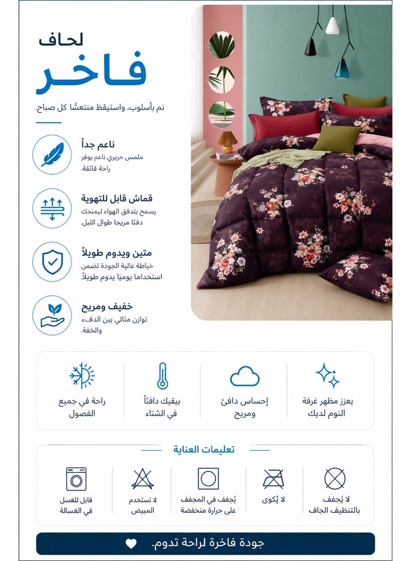 Purple Blossom Printed Comforter Set King Size 245x260 cm with Flat Bedsheet and Pillow Covers - Image 4