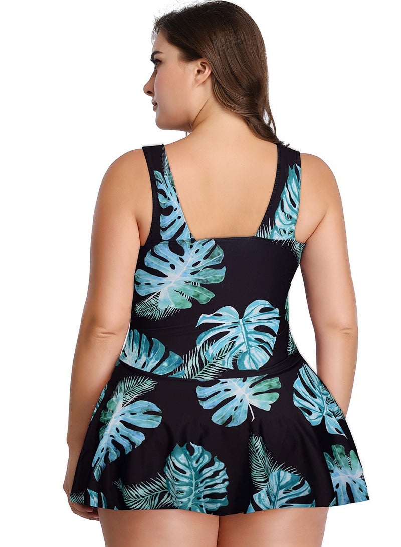 Loquat Plus Size Swimsuit Women's Conservative Belly Cover Slim Separate Swimsuit Bikini Blue - Image 2