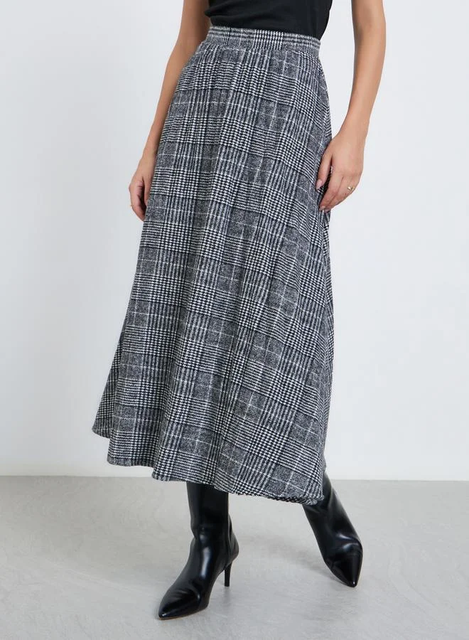 Styli Styli Checked Pleated A-Line Midi Skirt