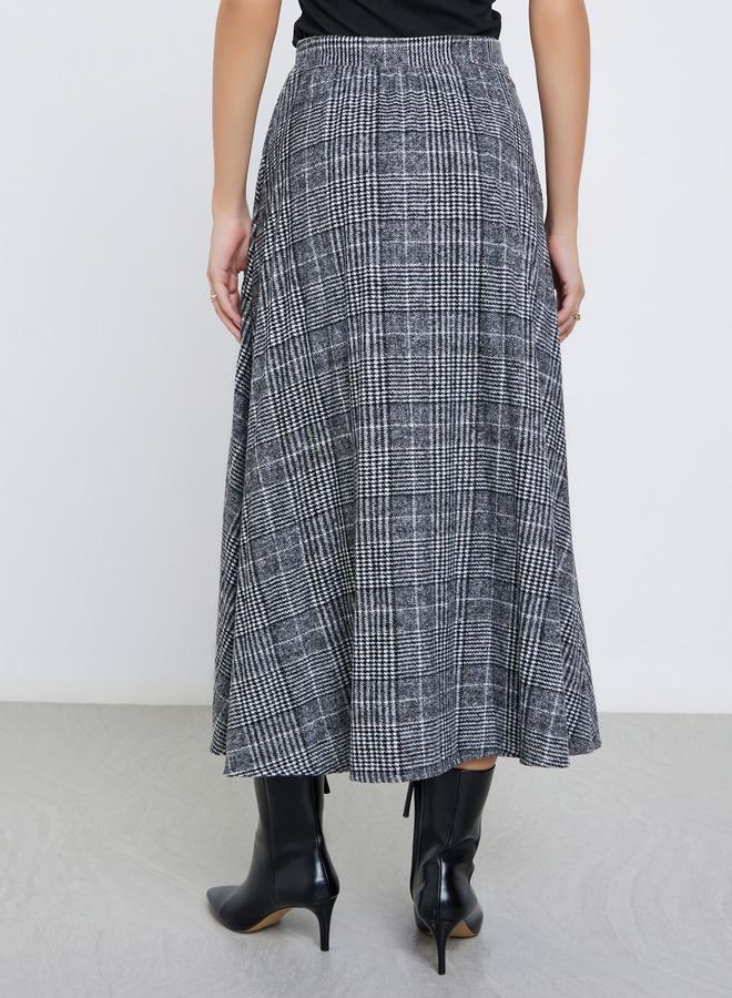 Styli Checked Pleated A-Line Midi Skirt - Image 4