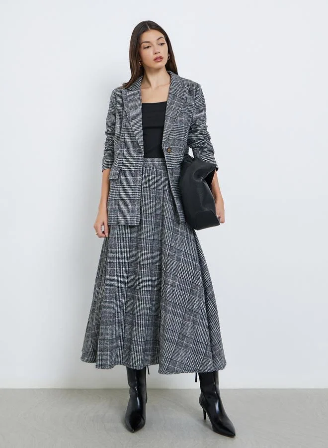 Styli Styli Checked Pleated A-Line Midi Skirt