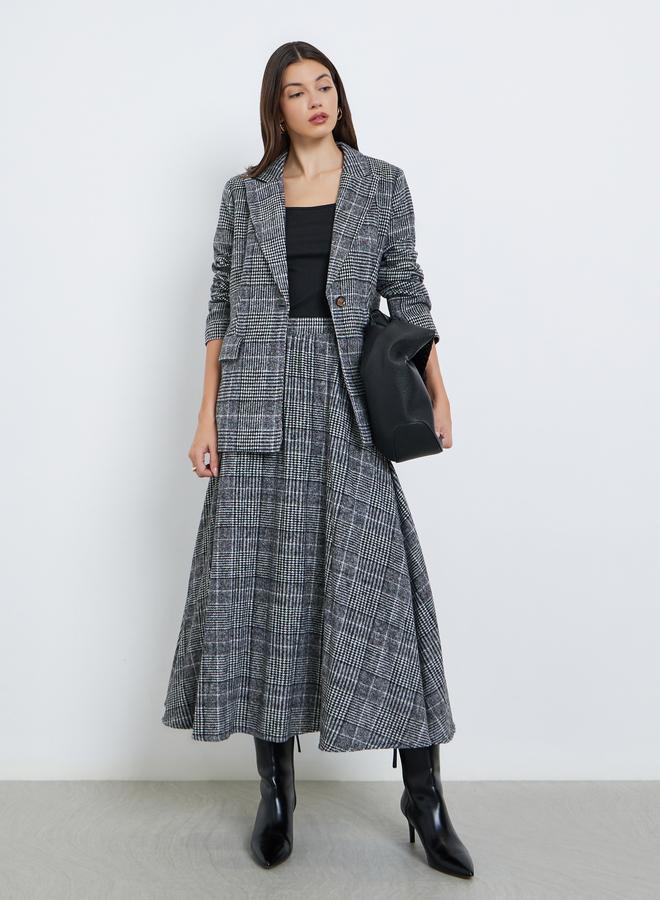 Styli Checked Pleated A-Line Midi Skirt - Image 1