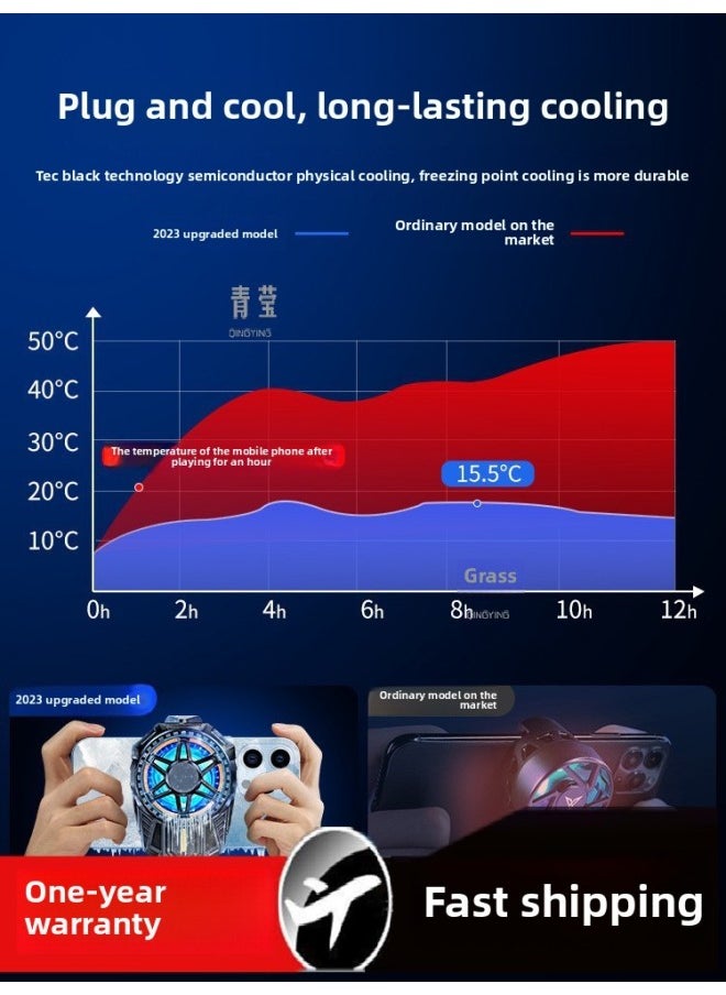 Generic - Mobile Phone Radiator Live Broadcast Dedicated Fast Cooling Artifact For AppleFor Iphone Black Shark 2pro One Plus Qingying-Color:[digital Display Qingying Semiconductor Forced Refrigeration❄Three-speed Adjustment❄Free Finger Cot - Image 1