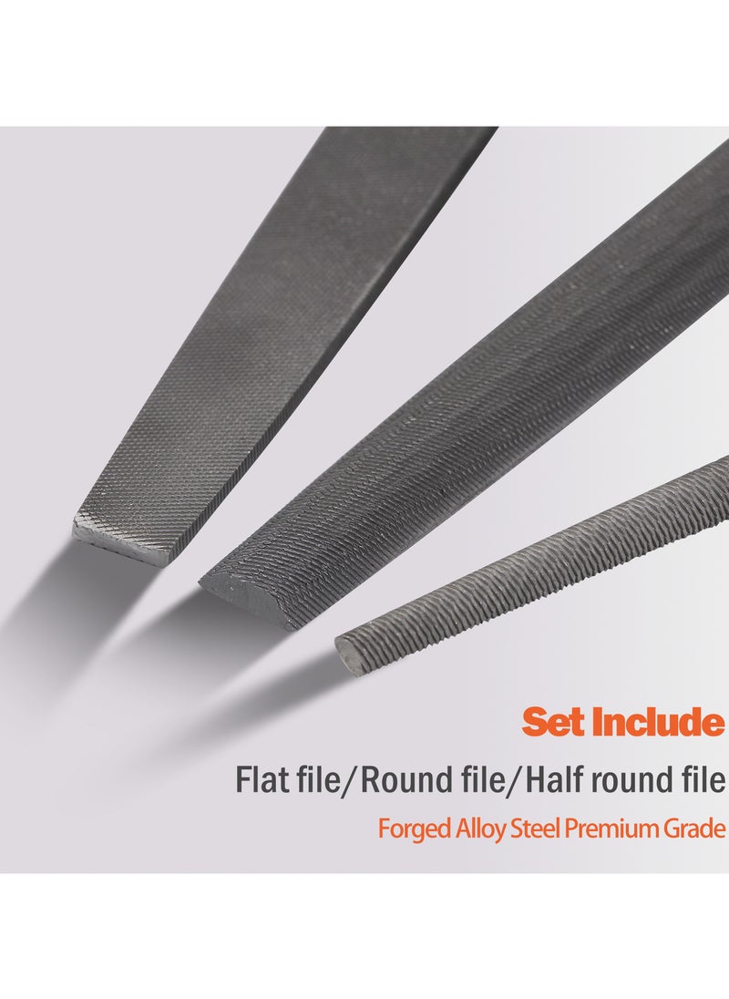 KSEIBI - 3Pc Steel File Set, High Carbon Steel Blade With Soft-Grip Rubber Handle,8Inch Includes Square Flat Metal File, Half Round File, Round Files, Ideal For Wood And Metal Applications, - Image 1