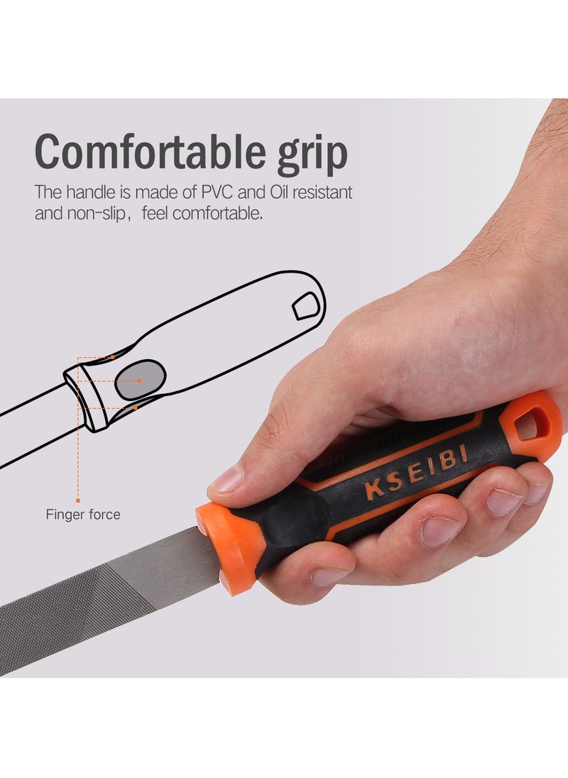 KSEIBI - 3Pc Steel File Set, High Carbon Steel Blade With Soft-Grip Rubber Handle,8Inch Includes Square Flat Metal File, Half Round File, Round Files, Ideal For Wood And Metal Applications, - Image 1