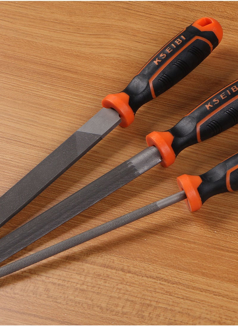 KSEIBI - 3Pc Steel File Set, High Carbon Steel Blade With Soft-Grip Rubber Handle,8Inch Includes Square Flat Metal File, Half Round File, Round Files, Ideal For Wood And Metal Applications, - Image 1