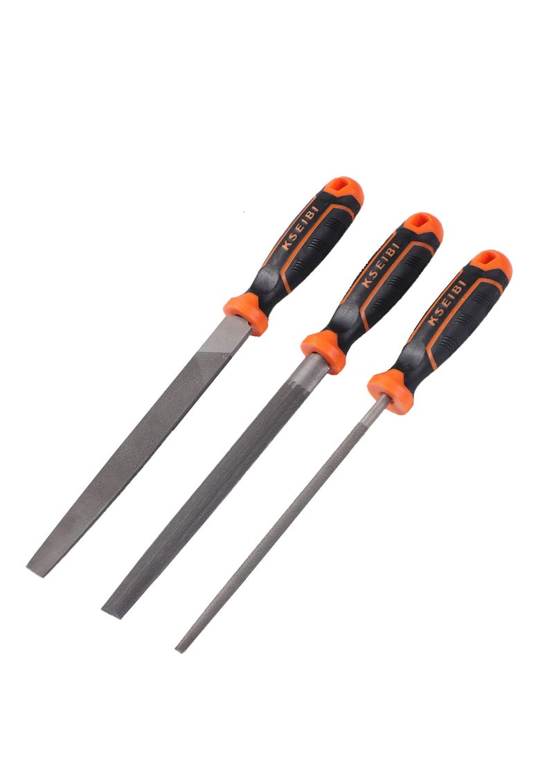 KSEIBI - 3Pc Steel File Set, High Carbon Steel Blade With Soft-Grip Rubber Handle,8Inch Includes Square Flat Metal File, Half Round File, Round Files, Ideal For Wood And Metal Applications, - Image 1