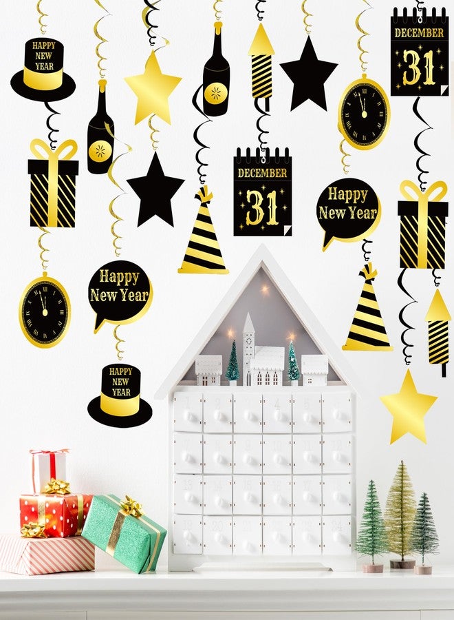 Uniwish زينة معلقة من Uniwish Happy New Year، زينة معلقة للعام الجديد، Hello 2025 باللونين الأسود والذهبي، لوازم حفلات رأس السنة الجديدة، عبوة من 20 قطعة - Image 5