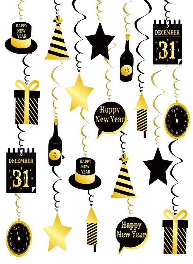 Uniwish زينة معلقة من Uniwish Happy New Year، زينة معلقة للعام الجديد، Hello 2025 باللونين الأسود والذهبي، لوازم حفلات رأس السنة الجديدة، عبوة من 20 قطعة - Image 1