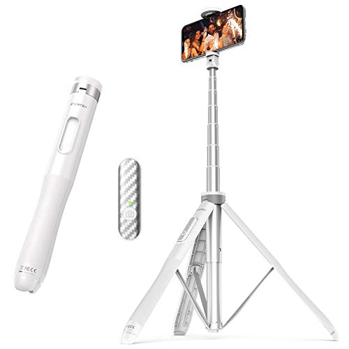 ATUMTEK 51" Selfie Stick Tripod, All in One Extendable Phone Tripod Stand with Bluetooth Remote 360° Rotation for iPhone and Android Phone Selfies, Video Recording, Vlogging, Live Streaming, White - Image 1