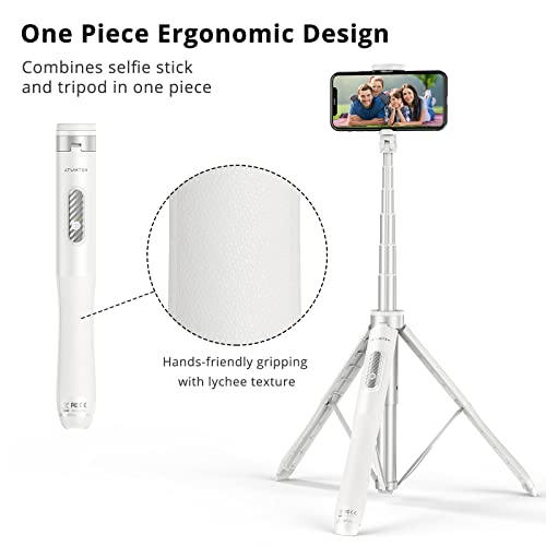 ATUMTEK 51" Selfie Stick Tripod, All in One Extendable Phone Tripod Stand with Bluetooth Remote 360° Rotation for iPhone and Android Phone Selfies, Video Recording, Vlogging, Live Streaming, White - Image 4