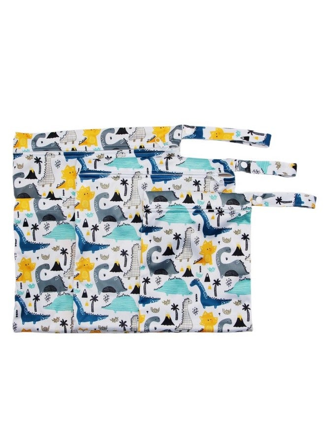 أسينابي حقيبة حفاضات قماشية من Asenappy، 3 قطع، مقاومة للماء وقابلة لإعادة الاستخدام، مع جيبين بسحاب، مناسبة للسفر والشاطئ وحمام السباحة ورعاية الأطفال ومستلزمات اليوجا والجيم، مناسبة لملابس السباحة أو الملابس المبللة (بتصميم ديناصور) - Image 2