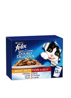 Nestle purina felix as good as it looks doubly delicious cat wet food meat selection in jelly 85g x 12 pack of 6 