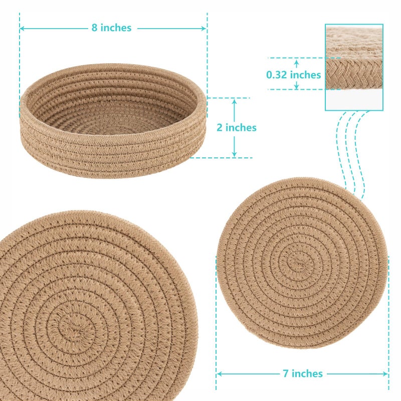 Cazzon Trivets For Hot Dishes  Pots And Pans  Hot Pads With Storage Basket  Pot Holders For Kitchen  Heat Resistant Mat Protect Counter Home Essentials  Farmhouse Decor (Khaki 4 Pcs) - Image 3