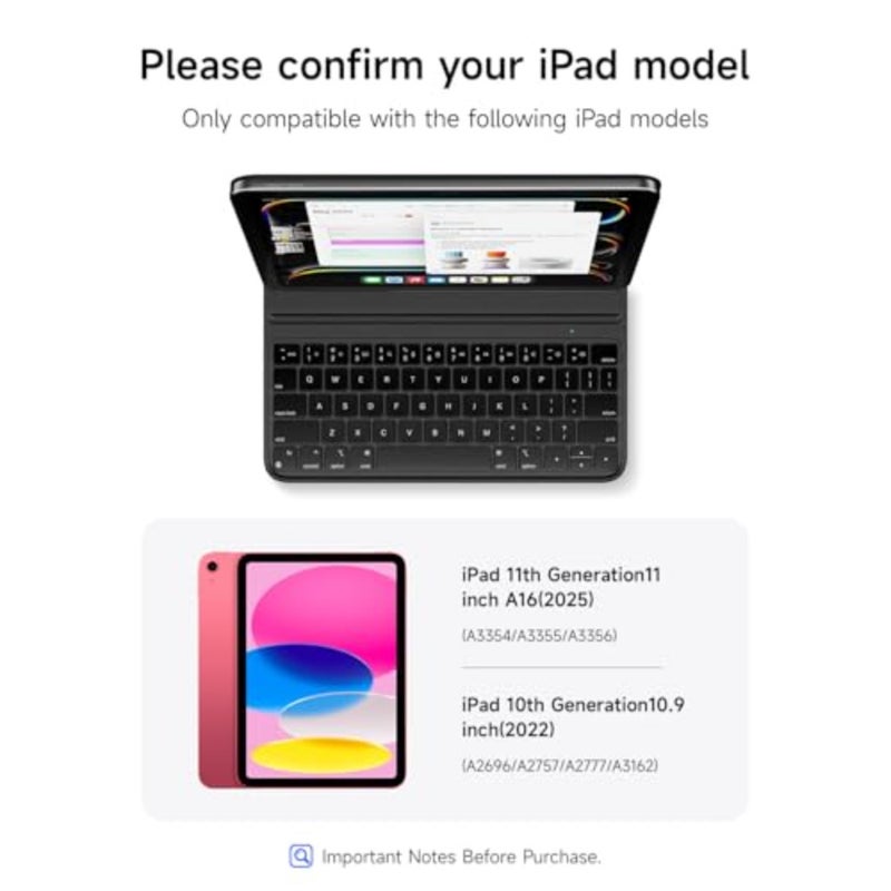 Keyboard Case 10th Generation/iPad 11th Generation 11 inch A16 2025 Smart Folio, Ultra Slim, Magnetic Charging, Adjustable Angle - Image 2