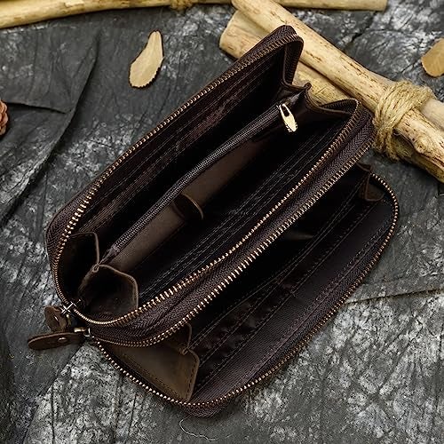 LUUFAN Men's Genuine Leather Clutch Bag Double Zipper Purse Zip-Around Wallet - Image 4
