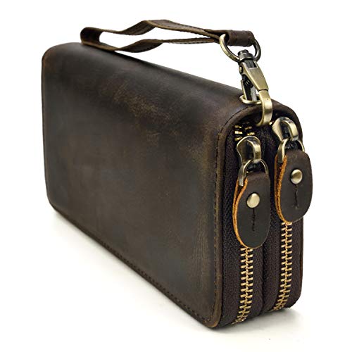 LUUFAN Men's Genuine Leather Clutch Bag Double Zipper Purse Zip-Around Wallet - Image 1