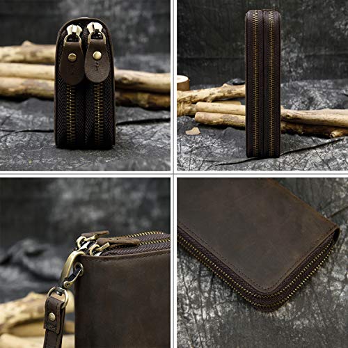 LUUFAN Men's Genuine Leather Clutch Bag Double Zipper Purse Zip-Around Wallet - Image 3