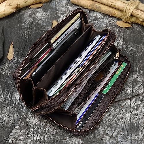 LUUFAN Men's Genuine Leather Clutch Bag Double Zipper Purse Zip-Around Wallet - Image 5