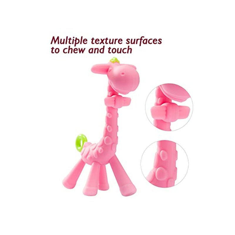 SOLARAE BPA Free 2 Silicone Giraffe Teether Toy with Storage Case, for 3 Months Above Infant Sore Gums Pain Relief and Shower, Set of 2 Different Teething Toys - Image 5