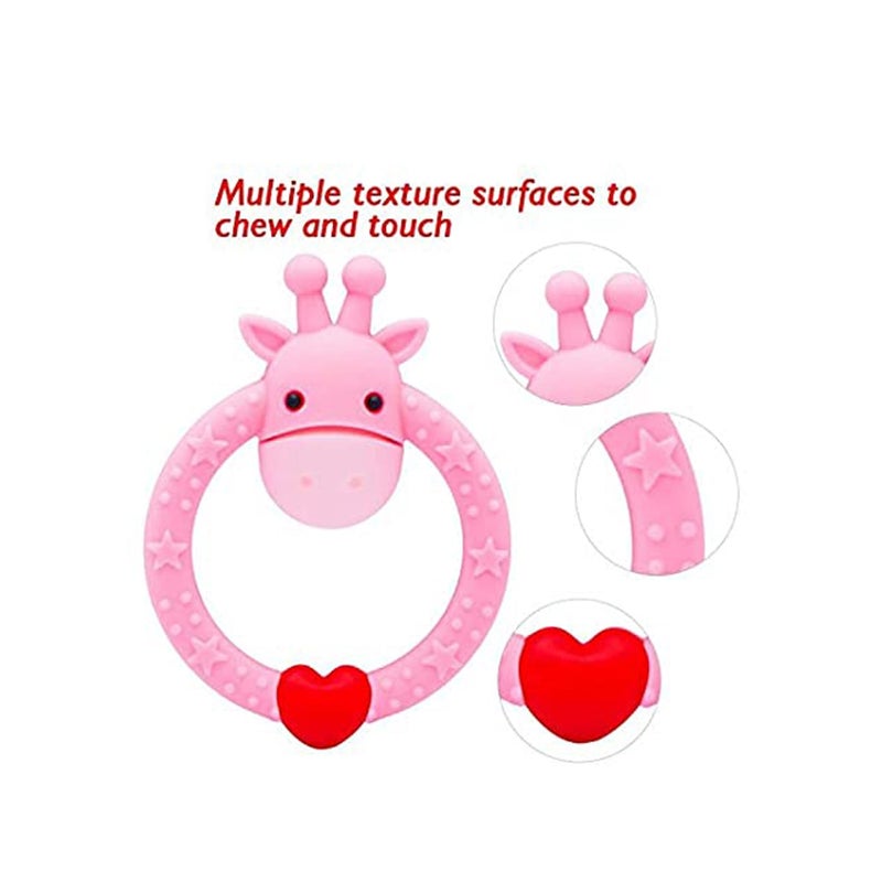 SOLARAE BPA Free 2 Silicone Giraffe Teether Toy with Storage Case, for 3 Months Above Infant Sore Gums Pain Relief and Shower, Set of 2 Different Teething Toys - Image 3