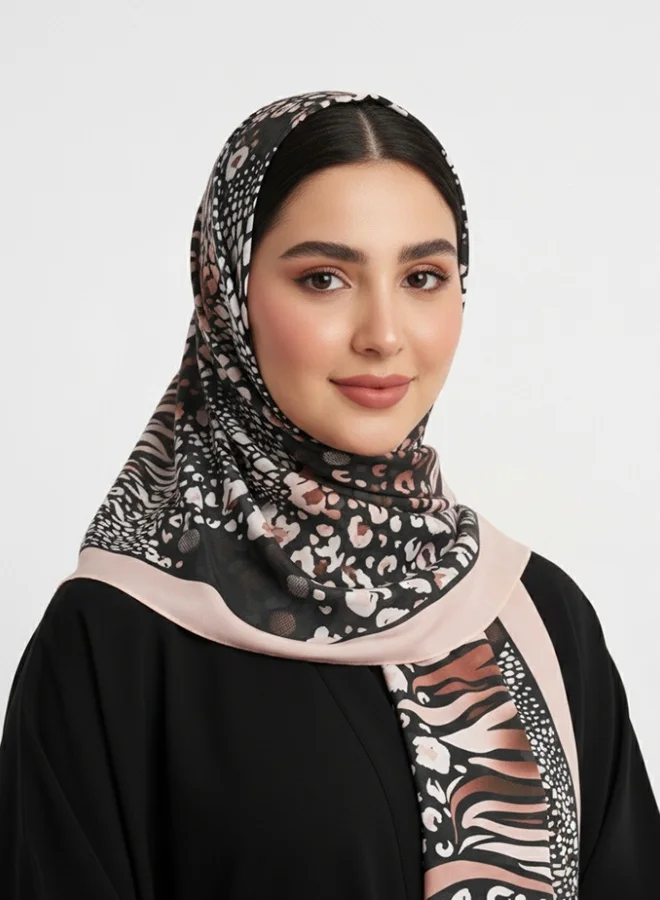 عبايات لمحة طرحة وود ستون – شيفون بنقشة مموجة بدرجات الأسود والروز