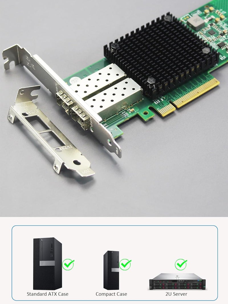 جلوتريندز بطاقة شبكة ST7268 إيثرنت 10Gb SFP+ بمنفذين مع وحدة تحكم Intel 82599ES، واجهة PCIE 2.0 X8، تدعم نظام التشغيل Windows 11/10/Windows Server/Linux/ESX/VMware ESXi (لا تدعم نظام التشغيل Mac OS) - Image 5