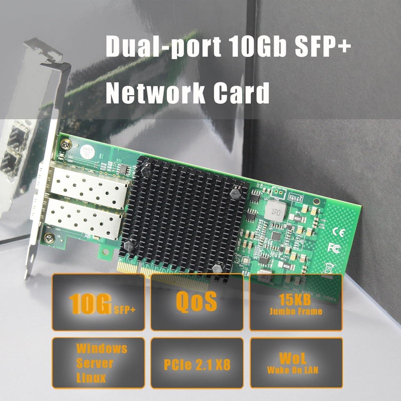 جلوتريندز بطاقة شبكة ST7268 إيثرنت 10Gb SFP+ بمنفذين مع وحدة تحكم Intel 82599ES، واجهة PCIE 2.0 X8، تدعم نظام التشغيل Windows 11/10/Windows Server/Linux/ESX/VMware ESXi (لا تدعم نظام التشغيل Mac OS) - Image 2