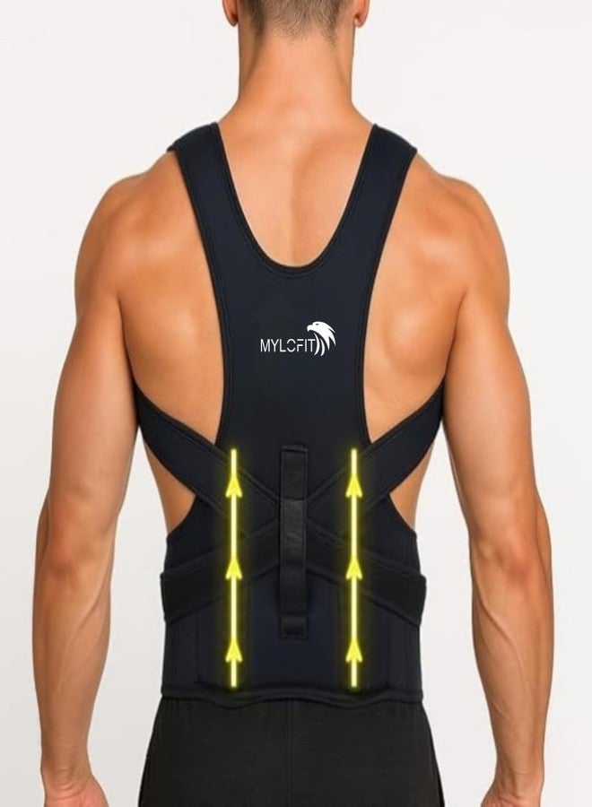 MYLOFIT مصحح وضعية الجسم MYLOFIT مقاس حر للرجال والنساء، حزام دعم الظهر، حزام دعم الظهر والكتفين، حزام لتخفيف آلام الظهر (مقاس عالمي) (حزام معدني) (مصحح وضعية الجسم) - Image 1