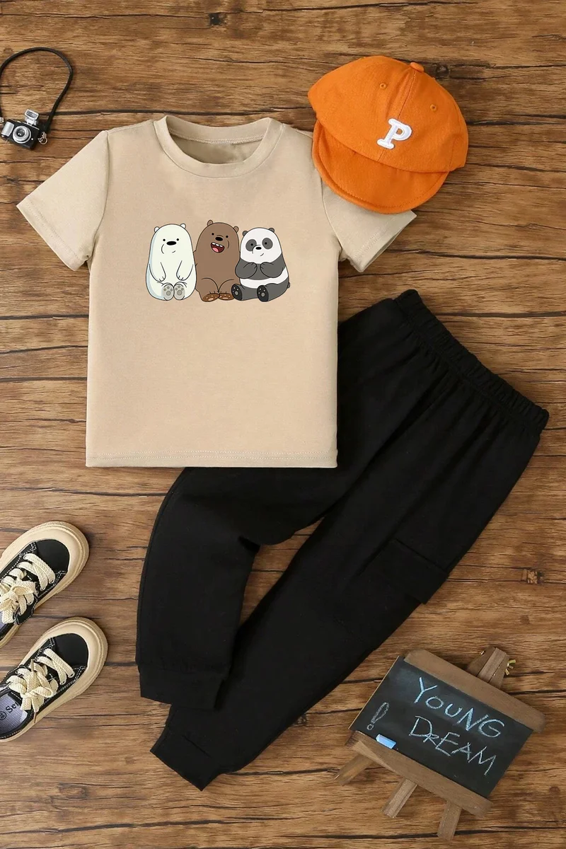 ONLYTRENDWEAR Kids Wee Bears Bottom - Top Tracksuit Set 3-4 Years Old Beige