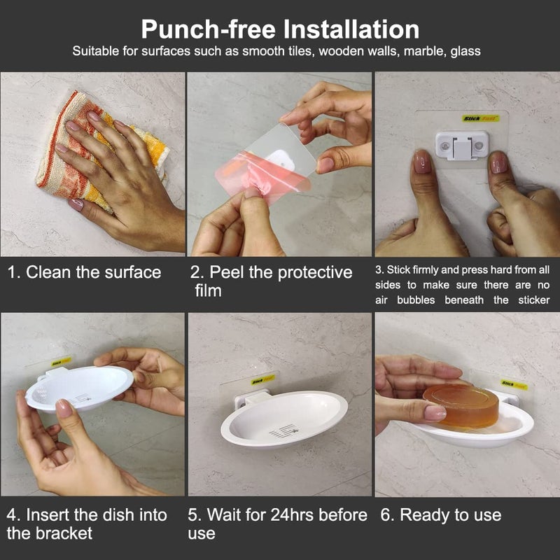 SF - Stick Fast Stick Fast Self-Adhesive Soap Dish Holder with 3M Sticker Tape for Wall Mount, Kitchen & Bathroom Storage Organiser No Hook, No Drill (White) - Image 5