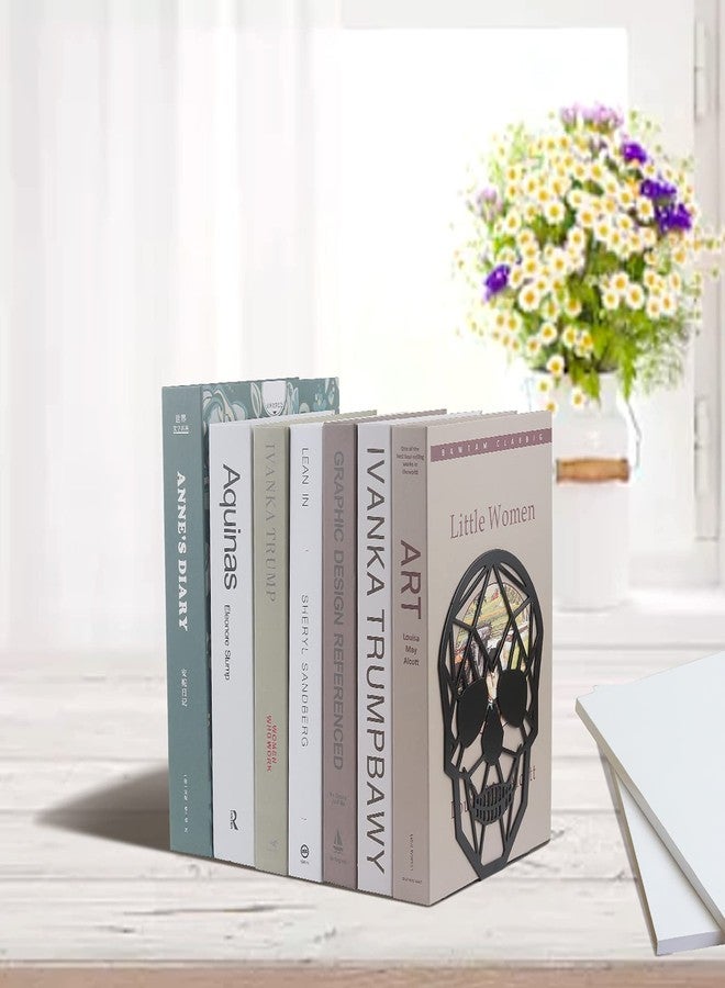 Moocci 2 Pairs Black Skull Design Bookend Metal Book Ends, Heavy Duty Bookends for Shelves Desk, Skull Book Shelf Holder for Heavy Books, Decorative Desktop Organizer Home Office - Image 5