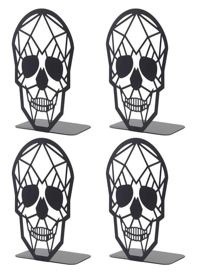 Moocci 2 Pairs Black Skull Design Bookend Metal Book Ends, Heavy Duty Bookends for Shelves Desk, Skull Book Shelf Holder for Heavy Books, Decorative Desktop Organizer Home Office - Image 1