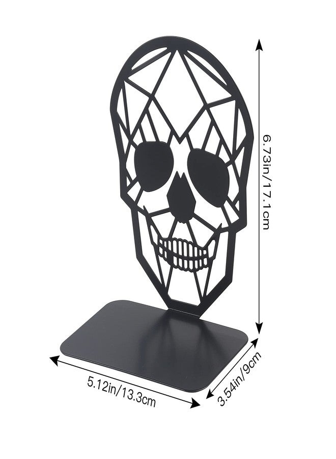 Moocci 2 Pairs Black Skull Design Bookend Metal Book Ends, Heavy Duty Bookends for Shelves Desk, Skull Book Shelf Holder for Heavy Books, Decorative Desktop Organizer Home Office - Image 2