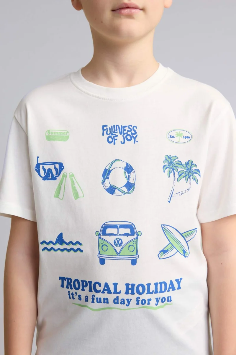 Defacto Boy 100% Cotton Printed Top Shorts 2 Piece Pyjama Set