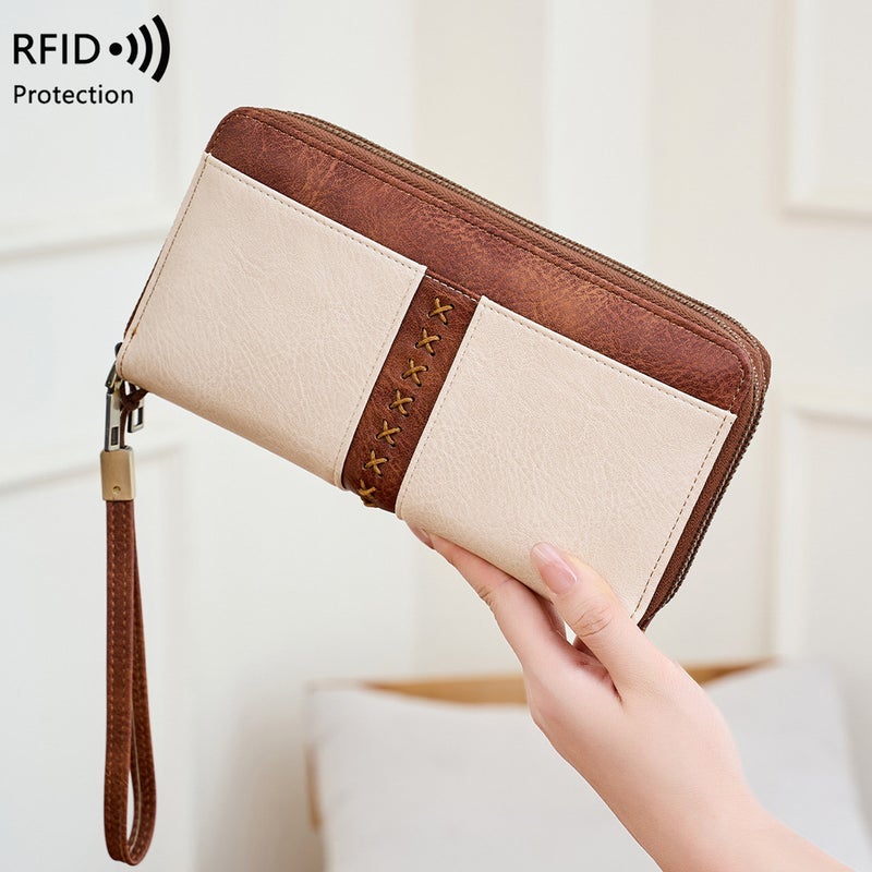 Multifunctional Solid Color PU Leather Wallet, RFID Blocking Design Portable Daily Storage Purse for Cards Cash Coin Business Use - Image 2