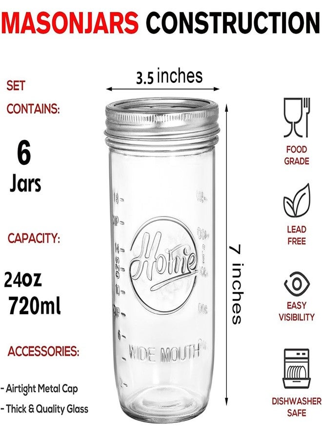 Tebery 6 Pack Wide Mouth Home Glass Mason Jars with Airtight Lids and Bands, 24-Ounce Canning Glass Jars for Canning, Fermenting, Pickling, Meal Prep, Overnight Oats, Jam, Jelly - Image 2