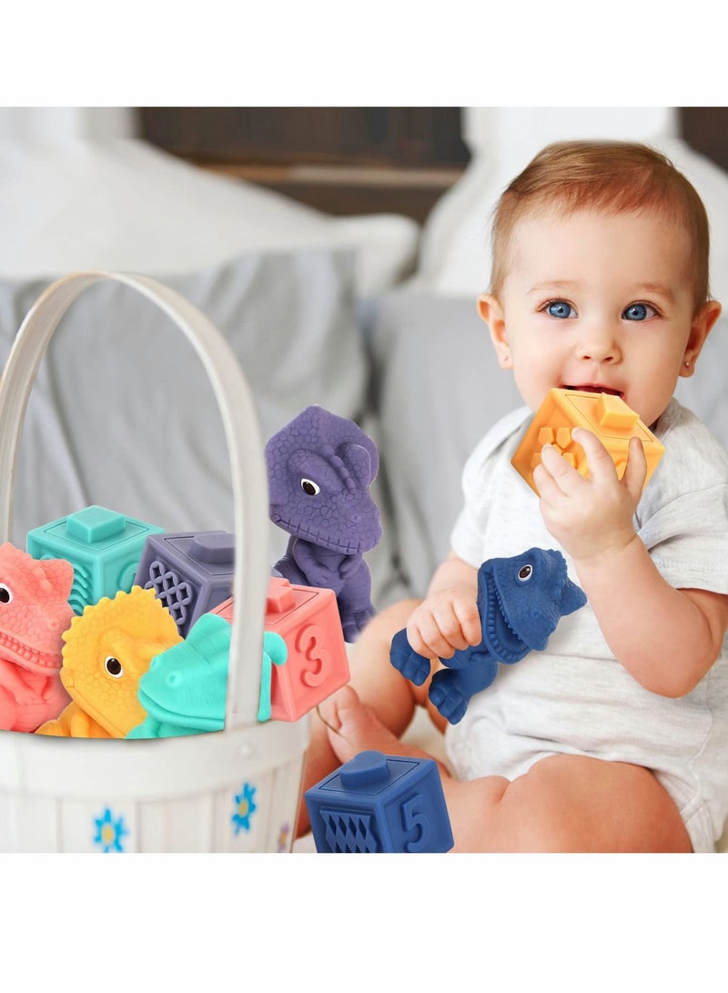 SYOSI Baby Soft Blocks, Stacking Building Blocks, Teething & Squeezing Dinosaur Toys for Babies, Montessori Blocks with Numbers Animals Fruits, Soft Baby Toy for Baby Infants Toddlers Age 6 to 12 Months Up - Image 2