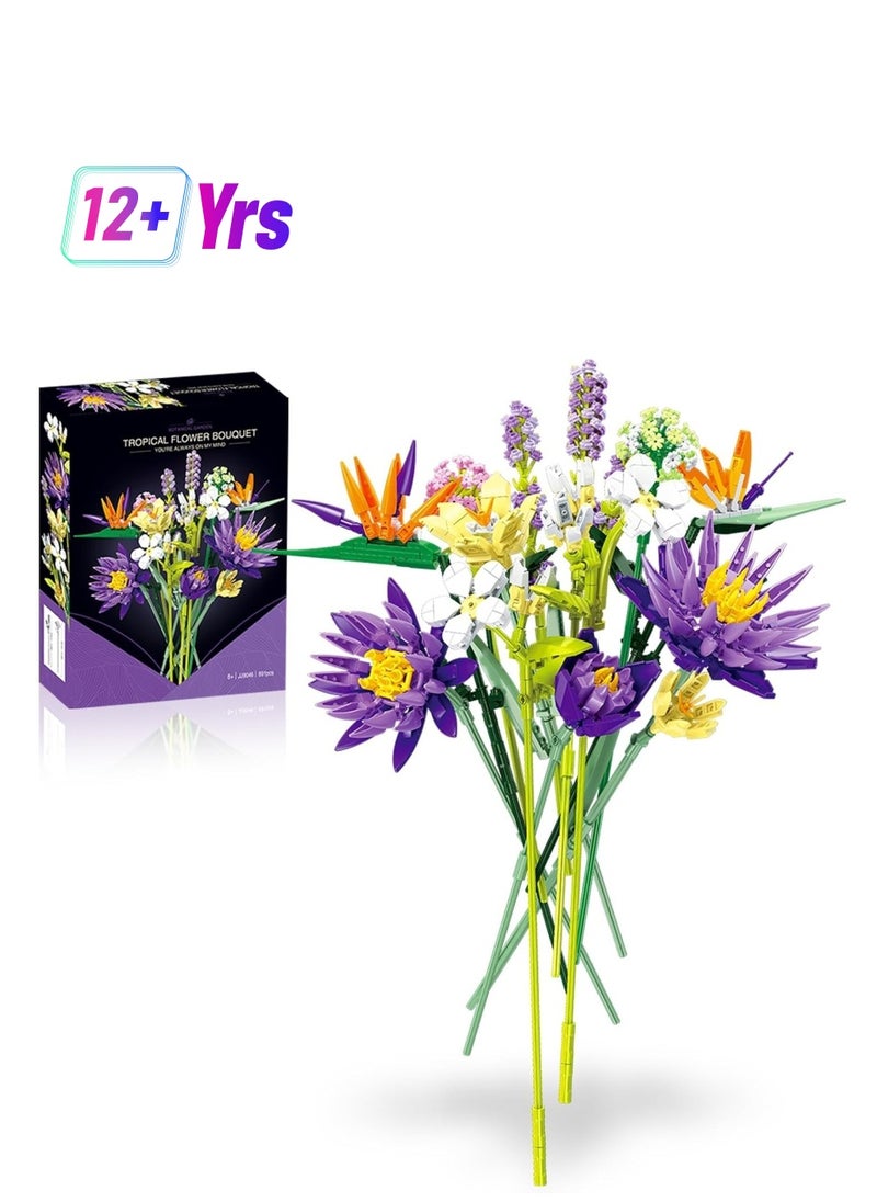 KASTWAVE Tropical Flower Bouquet Building Set, 891Pcs Botanical Collection Flowers Brick Kit, Compatible with Lego Flower Bouquet, Home Decor and Flowers Toy Gifts for Girls and Adults  - Image 1