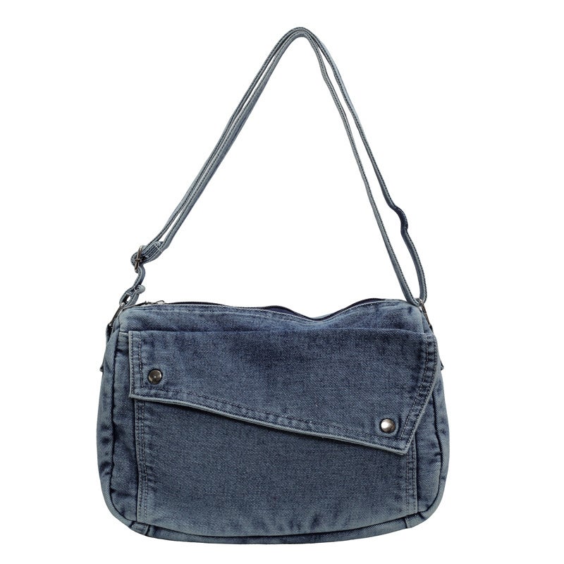 Vintage Simple Crossbody Bag Womens 2024 New Simple Denim Shoulder Bag Niche High-end Solid Color Tote Bag Black - Image 3
