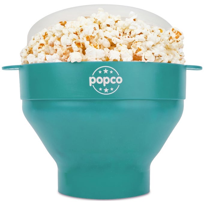 THE ORIGINAL SILICONE MICROWAVE RN POPPER WITH HANDLES SILICONE RN MAKER COLLAPSIBLE BOWL AND DISHWASHER SAFE 15 COLORS AVAILABLE TRANSPARENT GREEN