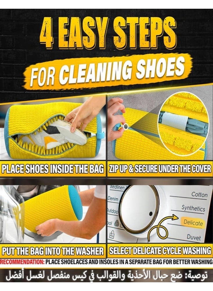 Ayshal XXL Shoe Washing Machine Bag - Reusable Shoes Cleaning Bags for Washer And Dryer, Durable Zipper Laundry Shoe Bag 360° Deep Clean Sneaker Tennis Include Delicate Laundry Bag/Bra Laundry Bags (Yellow) - Image 4