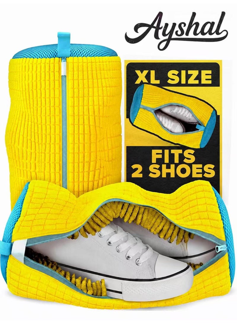 Ayshal XXL Shoe Washing Machine Bag - Reusable Shoes Cleaning Bags for Washer And Dryer, Durable Zipper Laundry Shoe Bag 360° Deep Clean Sneaker Tennis Include Delicate Laundry Bag/Bra Laundry Bags (Yellow) - Image 1